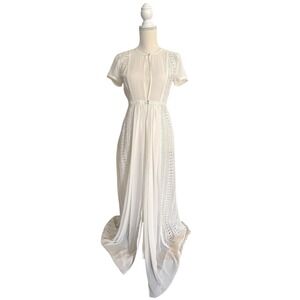 LC Lauren Conrad Runway Womens White Boho Sheer Maxi Duster Dress Ethereal 4 S/M